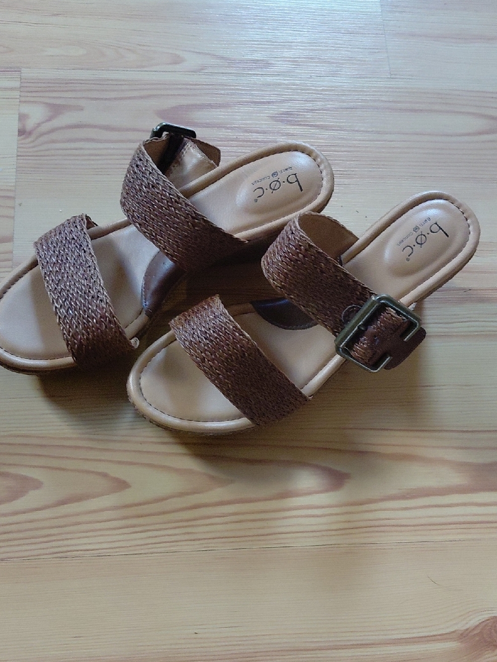 b.o.c. Brown Woven Slide Platform Sandals with Buckle